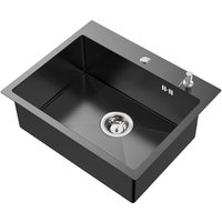 Küchenspüle aus Edelstahl 55 x 45 cm Edelstahlspüle, Einbauspüle mit Seifenspender, Aufsatzspüle für die Küche, Anthrazit von CECIPA MAX