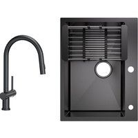Cecipa Max - Küchenspüle aus Edelstahl 60x45cm Aufsatzwaschbecken Anthrazitschwarz + Ausziehbarer Küchenarmatur Schwarz Mit 2 Strahlarten Hohe 425MM von CECIPA MAX