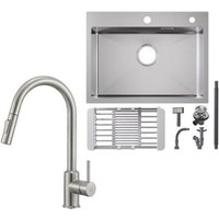Cecipa Max - Küchenspüle aus Edelstahl 60x45cm Aufsatzwaschbecken Gebürstete + Ausziehbarer Küchenarmatur gebürstete Mit 2 Strahlarten Küche von CECIPA MAX