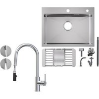 Cecipa Max - Küchenspüle aus Edelstahl 60x45cm Aufsatzwaschbecken Gebürstete + Ausziehbarer Küchenarmatur gebürstete Mit 2 Strahlarten Küche von CECIPA MAX