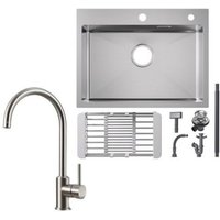 Küchenspüle aus Edelstahl 60x45cm Aufsatzwaschbecken Gebürstete + Hochdruck-Küchenarmatur Gebürstete Küche Wasserhahn Hohe 363.7MM von CECIPA MAX
