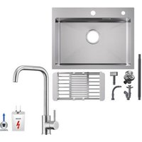 Cecipa Max - Küchenspüle aus Edelstahl 60x45cm Aufsatzwaschbecken Gebürstete + Niederdruck-Küchenarmatur Gebürstete Küche Wasserhahn Hohe 355MM von CECIPA MAX