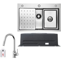 Cecipa Max - Küchenspüle aus Edelstahl 70x45cm Gebürstete Mit Abtropffläche + Ausziehbarer Niederdruck-Küchenarmatur Gebürstete Küche Wasserhahn Hohe von CECIPA MAX