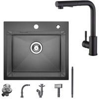 Spülbecken mit 1 Becken 50×45CM Edelstahlspüle Anthrazitschwarz + Küchenarmatur mit 2 Strahlarten Schwarz ausziehbarer Spültischarmatur, Höhe 345 mm Spülbecken mit 1 Becken 50×45CM Edelstahlspüle Anthrazitschwarz + Küchenarmatur mit 2 Strahlarten Schwarz ausziehbarer Spültischarmatur, Höhe 345 mm von CECIPA MAX