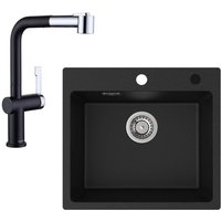 Cecipa Max - Spülbecken mit 1 Becken 50×45CM Granitspüle Anthrazitschwarz + Küchenarmatur mit 2 Strahlarten Ausziehbarer Spültischarmatur in von CECIPA MAX