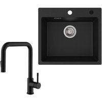 Cecipa Max - Spülbecken mit 1 Becken 50×45CM Granitspüle Anthrazitschwarz + Küchenarmatur mit 2 Strahlarten Schwarz ausziehbarer Spültischarmatur, Cecipa Max - Spülbecken mit 1 Becken 50×45CM Granitspüle Anthrazitschwarz + Küchenarmatur mit 2 Strahlarten Schwarz ausziehbarer Spültischarmatur, von CECIPA MAX