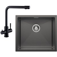 Unterbauspüle mit 1 Becken 50×44CM Edelstahlspüle Anthrazitschwarz + Schwarz Küchenarmatur 3 in 1 Spültischarmatur, Höhe 344 mm von CECIPA MAX