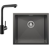 Unterbauspüle mit 1 Becken 50×44CM Edelstahlspüle Anthrazitschwarz + Schwarz Küchenarmatur 360° drehbar Einhebel-Spültischarmatur, Höhe 318MM von CECIPA MAX