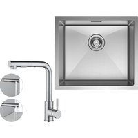 Unterbauspüle mit 1 Becken 50×44CM Edelstahlspüle Gebürstete + Küchenarmatur mit 2 Strahlarten Gebürstete ausziehbarer Spültischarmatur, Höhe 345 mm Unterbauspüle mit 1 Becken 50×44CM Edelstahlspüle Gebürstete + Küchenarmatur mit 2 Strahlarten Gebürstete ausziehbarer Spültischarmatur, Höhe 345 mm von CECIPA MAX