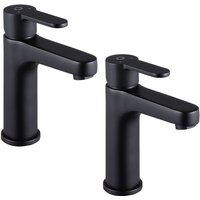 Cecipa - 2 pcs Einhebel Wasserhahn Bad Schwarz, Waschtischarmatur mit Auslauf Höhe 112 mm, wassersparende Badarmatur mit 50 cm Kaltes Warmes Wasser von CECIPA