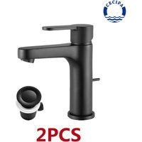 Cecipa - 2PCS Wasserhahn Bad mit Zugstangen, Badarmatur Waschtischarmatur Waschbecken Armature Höhe 112 mm, Schwarz von CECIPA