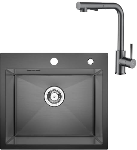 CECIPA 50x45 cm Spülbecken Anthrazit mit Wasserhahn Küche Ausziehbar, Spüle für Arbeitsplatten ab 50cm, Küchenspüle Anthrazit inkl Siphon & Über CECIPA 50x45 cm Spülbecken Anthrazit mit Wasserhahn Küche Ausziehbar, Spüle für Arbeitsplatten ab 50cm, Küchenspüle Anthrazit inkl Siphon & Über von CECIPA