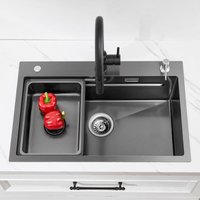 CECIPA 70 x 45 CM Edelstahl-Küchenspüle, Überbauspüle, geprägte Küchenspüle mit Seifenspender, Abtropffläche, kleines Waschbecken schwarz von CECIPA MAX