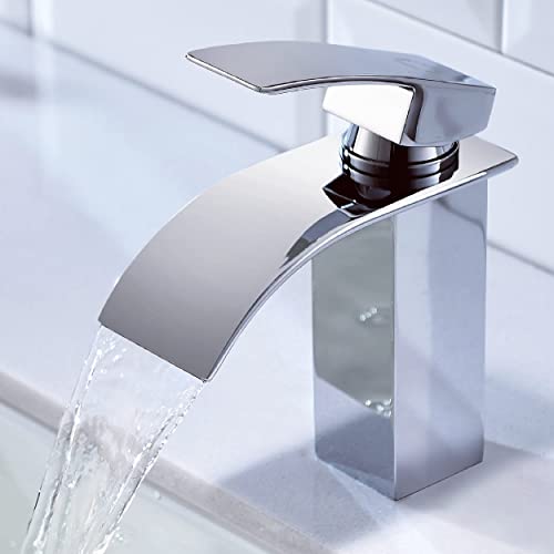 CECIPA Wasserhahn Bad, Wasserfall Wasserhahn Bad Edelstahl Waschtischarmatur Wasserfall mit Auslauf Höhe 84MM Waschbecken Armatur Chrom Einhebelmischer Warm und Kalt wasser Mischbatterien Bad von CECIPA