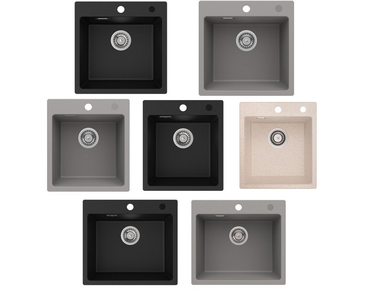 CECIPA pro Granitspüle Küchenspülen Aufsatzspüle, Typ 1-Schwarz, 50/45 cm, 3 Stile zur Auswahl, 3 Farben verfügbar von CECIPA pro