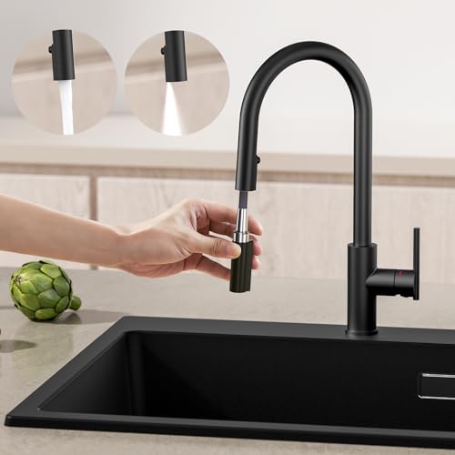 CECIPA Hochdruck Wasserhahn Küche Schwarz, Ausziehbar Küche Mischbatterie mit Kehrspray Wasserstrahlarten, Edelstahl Spültischarmatur 360° Schwenkbar von CECIPA