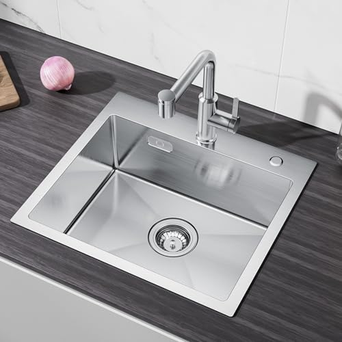 CECIPA 50x45cm Spüle Edelstahl mit Hahnloch, Spülbecken Edelstahl Eckig inkl Siphon & Über, Küchenspüle für Arbeitsplatten ab 50cm von CECIPA
