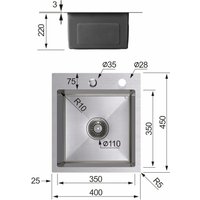 Cecipa - Spülbecken 4045 cm ab 40er Unterschrank Küchenspüle mit Über- und Ablaufgarnitur Edelstahl Einbauspüle 304 Poliert Ohne Seifenspender von CECIPA