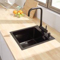 Spüle 1 Becken 40 x 45 cm Küchenspüle Standard Einbau oder flächenbündig ab 40cm Unterschrank, mit Siphon und Überlauf Ohne Seifenspender, Anthrazit von CECIPA