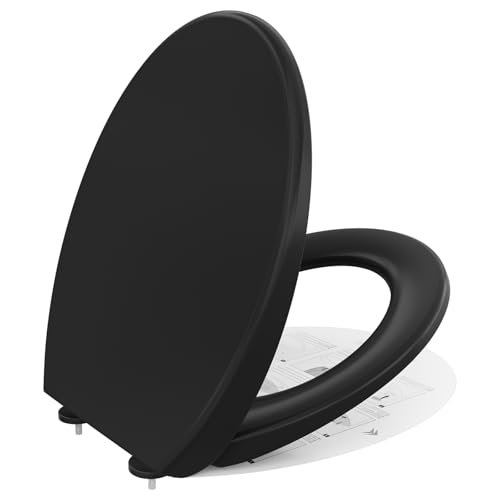 CECIPA WC Sitz mit Absenkautomatik, Toilettendeckel Schwarz, Klodeckel mit Absenkautomatik, Klobrille Schwarz, WC Deckel Oval, Soft Close Toilettensitze Familien, Toilettenbrille, Klositz - DERW SERIE von CECIPA