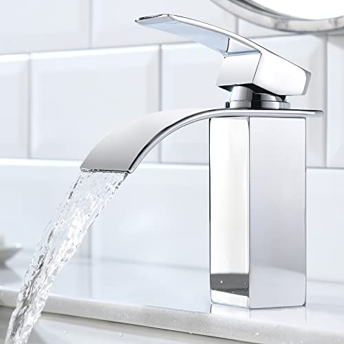 Wasserfall Wasserhahn Bad, CECIPA Waschtischarmatur Chrom mit Keramikventil, Mischbatterie Waschbecken mit Kaltes & Heißes Wasser, Brass, Einhandmischer Waschbeckenarmatur von CECIPA