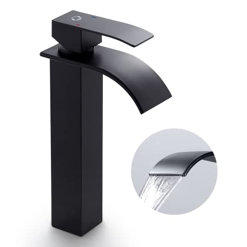 CECIPA Hoch Wasserfall Wasserhahn Bad Schwarz Matt mit Auslauf Höhe 185mm Waschtischarmatur Hoch Schwarz aus Messing Armatur Waschbecken Mischbatterie Bad inkl. Zubehör von CECIPA