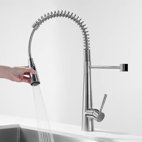 CECIPA Wasserhahn Küche Hochdruck, Küchenarmatur mit Herunterziehen Brause Ausziehbar, Mischbatterie Küche mit 3 Strahlarten, Armatur Küche 360° Schwenkbar, Spültischarmatur Edelstahl Gebürstet von CECIPA