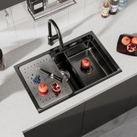 Cecipa - Schwarz Spülen mit 1 Becken 70 x 44 x 21 cm, Küchenspüle, Edelstahl-Einbauspüle, Küchenspüle mit Abtropffläche und Becken von CECIPA