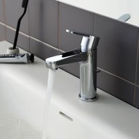 Waschtischarmatur mit Zugstange - Ablaufgarnitur, Wasserhahn Bad mit Auslaufhöhe 112mm, Wassersparende Badarmatur Hochdruck Einhebel - Mischbatterie von CECIPA