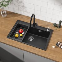 Cecipa - Granitspüle Küchenspüle 7045cm Schwarz spüle mit Seifenspender und Abflusskorb von CECIPA