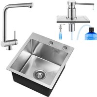 Cecipa - Spülbecken 40 45 cm ab 40er Unterschrank Küchenspüle mit Über- und Ablaufgarnitur Edelstahl Becken Einbauspüle 304 Poliert +Vorfenster von CECIPA