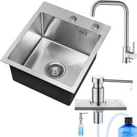 Spülbecken 40 45 cm ab 40er Unterschrank Küchenspüle mit Über- und Ablaufgarnitur Edelstahl Becken Einbauspüle 304 Poliert +Wasserhahn Gebürstet von CECIPA