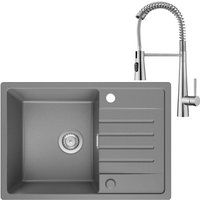 Cecipa - Spülbecken Küche Grau mit Armatur Edelstahl 65 x 45 cm, Küchenspüle aus Granit, Spüle Grau Einbauspüle mit Reversible Installation, von CECIPA