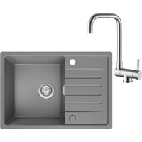 Cecipa - Spülbecken Küche Grau mit Armatur Klappbar 65 x 45 cm, Küchenspüle aus Granit, Spüle Grau Einbauspüle mit Reversible Installation, von CECIPA