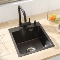 Cecipa - Spüle 1 Becken 40 x 45 cm Küchenspüle Standard Einbau oder flächenbündig, mit Siphon und Überlauf Ohne Seifenspender, Anthrazit von CECIPA