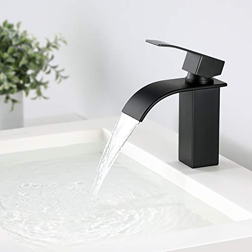 Wasserhahn Bad Schwarz Waschtischarmatur Schwarz - Cecipa Wascharmatur Bad Schwarz aus Edelstahl - Mischbatterie Waschbecken Einhebel Waschtischarmatur Wasserfall - Ares H102B (Kurz) von CECIPA