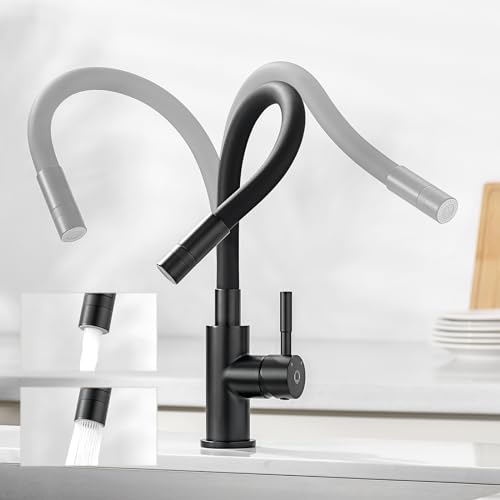 CECIPA Flexibler Wasserhahn Küche Schwarz, Küchenarmatur mit 2 Strahlarten, Armatur küche Schwarz, Spültischarmatur 360° Schwenkbar, Mischbatterie Küche Hochdruck, Spülarmatur Edelstahl CECIPA Flexibler Wasserhahn Küche Schwarz, Küchenarmatur mit 2 Strahlarten, Armatur küche Schwarz, Spültischarmatur 360° Schwenkbar, Mischbatterie Küche Hochdruck, Spülarmatur Edelstahl von CECIPA
