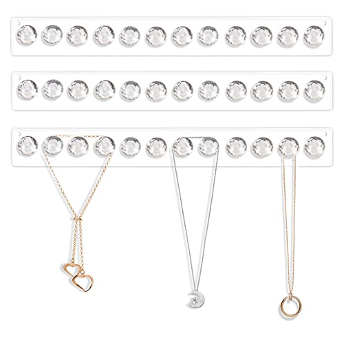 CECOLIC Klarer Acryl Halsketten Halter, Wandmontage, Halsketten Aufhänger zum Aufhängen, Schmuck-Organizer mit 12 Haken in Rautenform (3 Stück) von CECOLIC