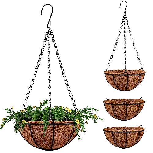 CECOMBINE 4 x 20,3 cm Metall-Hängekorb mit Kokosfutter, runde Draht-Hängepflanzgefäße, Blumentöpfe aus Metall für Innen- und Außenbereich, Garten, Veranda, Dekoration von CECOMBINE