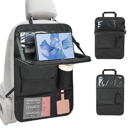 CECOMBINE Autositz Organizer, Auto Rückenlehnenschutz Kinder mit Faltbar Tisch und Tablet/Telefon Tasche, Vielen Taschen Rücksitz Organizer Rücksitzschoner Kick-Matten-Schutz (1 Stück) von CECOMBINE