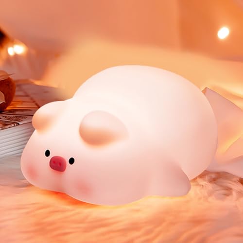 CECOMBINE Niedliche Schwein Nachtlichter, Silikon Nachtlicht Kinder Dimmbar mit Timer, Touch Nachttischlampe Kinder USB Aufladung Nachttischlampe Kinderzimmer Dekor Schlaflichter für Jungen Mädchen von CECOMBINE