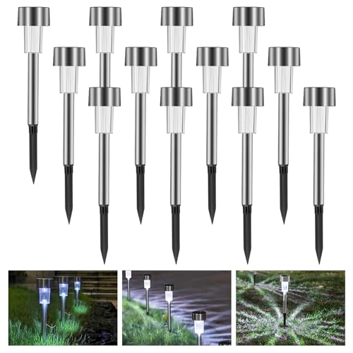 CECOMBINE Solarlampe für außen, 12 Stück LED Solarlampen Deko Licht Gartenleuchte Wegleuchte Warmweiß Edelstahl Wasserdichte LED Solarlampen für Terrasse, Rasen, Wegen, Garten Hofwege, Silber CECOMBINE Solarlampe für außen, 12 Stück LED Solarlampen Deko Licht Gartenleuchte Wegleuchte Warmweiß Edelstahl Wasserdichte LED Solarlampen für Terrasse, Rasen, Wegen, Garten Hofwege, Silber von CECOMBINE