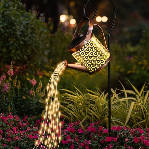 Solar Gießkanne mit Lichterkette Aussen Gartendeko, Solarlampen für Außen Garten LED Lichter with Schäferhaken, Außen Wasserdicht Gartendeko Gießkannenlicht Lichter für Garten Hofweg Balkon Terrasse von CECOMBINE