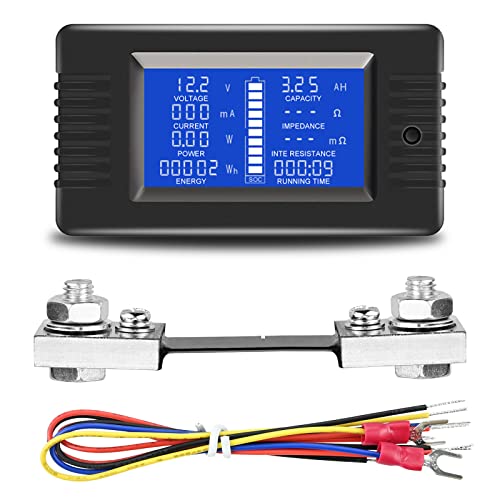 DC Batterie Meter, 0-200V LCD Anzeige DC Multifunktions Batteriemonitor Messgerät Voltmeter Amperemeter Entladungsstroms, Entladungskapazität with 100A shunt für Autos RV Solar System von CECOMBINE