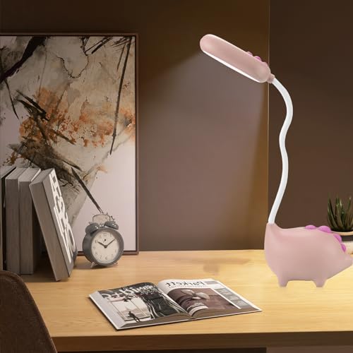 Dinosaurier Schreibtischlampe Kinder, Jungen Schreibtischlampe USB Wiederaufladbare Tischleuchte Touch Schalter Lamp 3 Helligkeitsstufen Schreibtischlampe LED Augenschutz für Lesen, Lernen (Rosa) von CECOMBINE