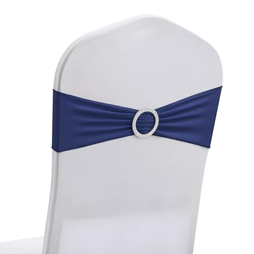 Elastische Stuhlhussen aus Elastan, Schleifen, Stuhlhussen mit Schnalle, für Hochzeit, Party, Zeremonie, Veranstaltungen, für Klappstühle, Bankett, Dekorationen, Stuhldekorationen (blau), 50 Stück von CECOMBINE