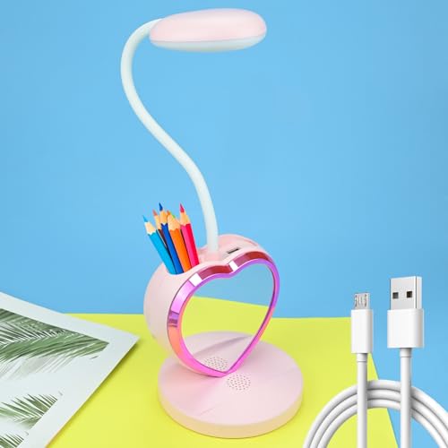 Kinder Schreibtischlampe für Mädchen, Dimmbare LED Tischlampe mit Stifthalter und Ventilator, Augenfreundlich Leselampe, Nachttischlampe mit Touchsensor USB Nachttischlampe für Lesen, Lernen (Rosa) von CECOMBINE