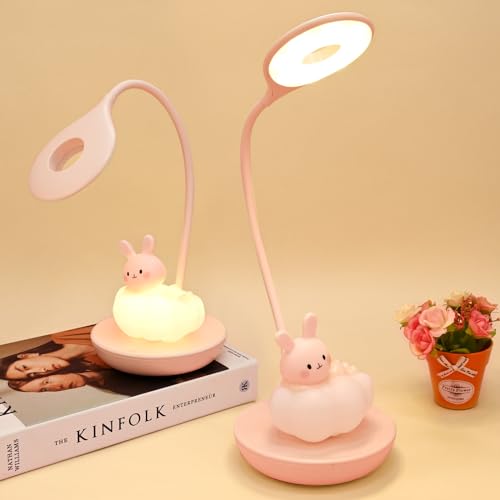 LED Schreibtischlampe für Kinder, Augenschutz Leselampe, Tischlampe mit Touchsensor, Eye-Friendly USB Aufladung Nachttischlampe Stufenlos Dimmbare für Lektüre,Studieren,Arbeiten (Kieselgel Rosa Hase) von CECOMBINE