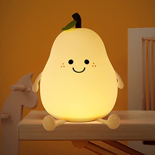 Nettes Lächeln Birne Silikon Nachtlicht, LED Nachtlicht Baby, USB Lade Mini Tischlampe Mädchen Geschenk Cartoon Form, Birnenform Nachttischlampe, Kinderzimmer Dekor Schlaflichter, Babyzimmer Deko von CECOMBINE