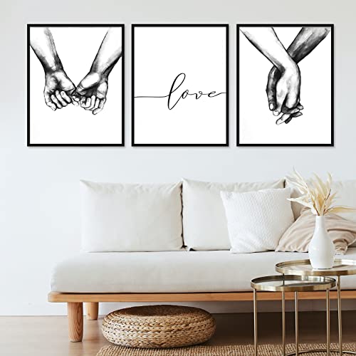 Poster Set, 3 Stück Wandbilder Hand in Hand, Halten Hände Machen Herz Nordic Poster Modern Schwarz Weiß Love Bilder Wandbilder Posterset für Wohnzimmer, Schlafzimmer Deko (Ohne Rahmen, 30x40cm ) von CECOMBINE